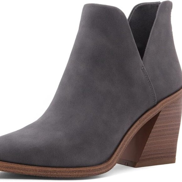 Shoe Land Mingo Women's Gray Ankle Booties Chunky Stack Heels Size 8 - Picture 1 of 7